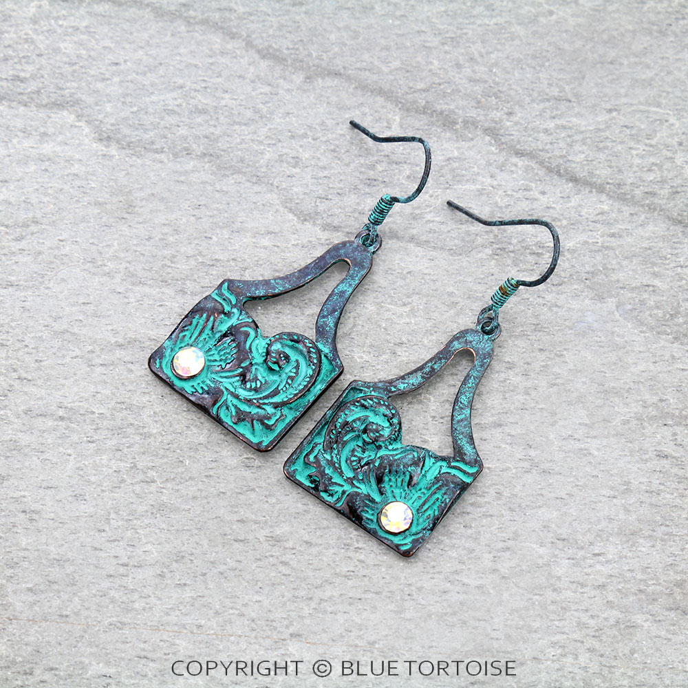Flower Ear Tag Stone Dangle Earrings