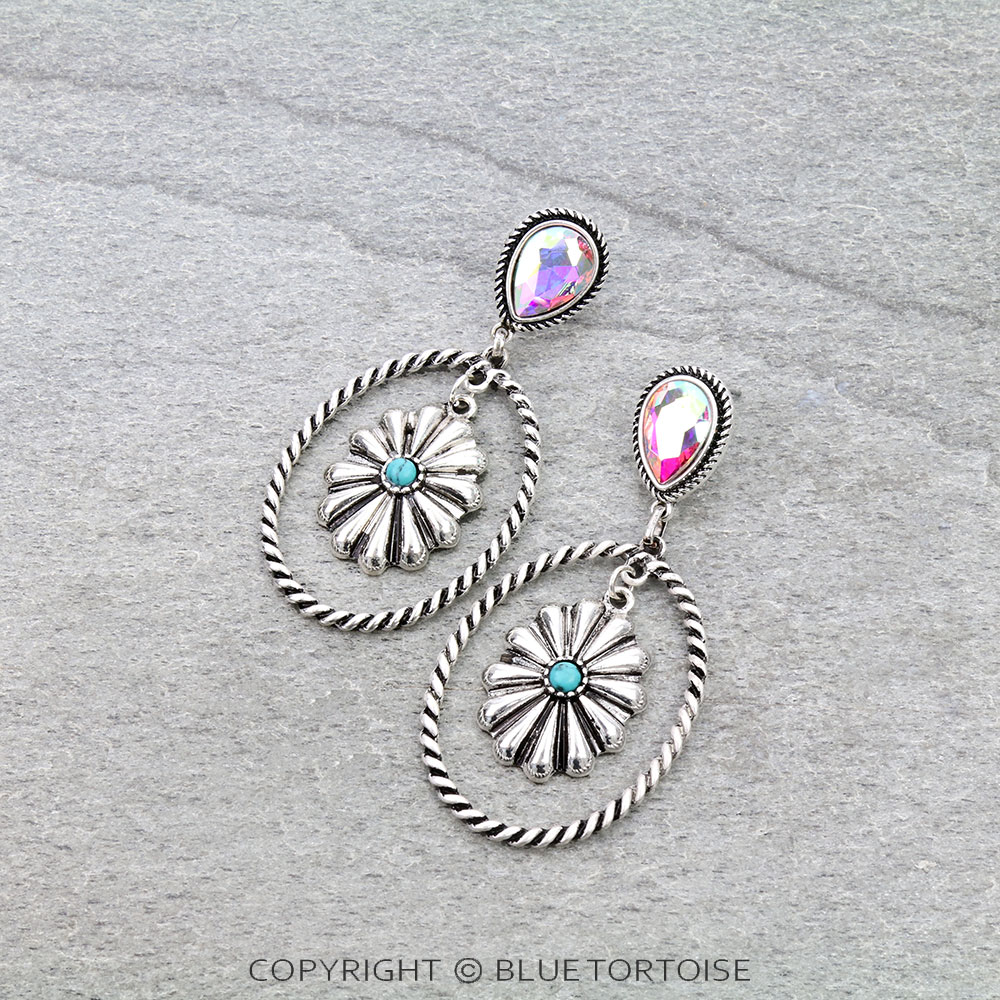 Western Concho Stone Stud Earrings