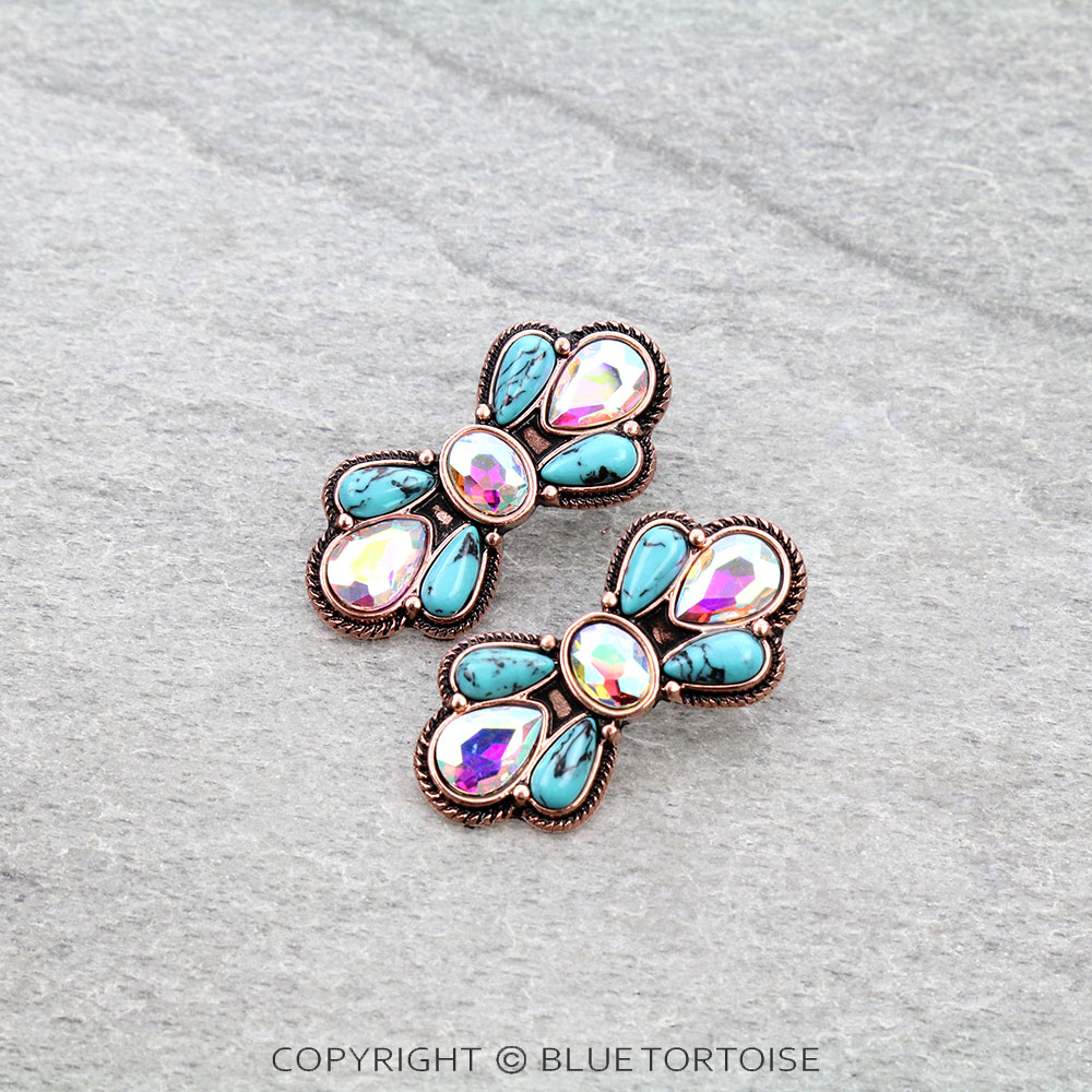 Western Bowtie Stone Stud Earrings