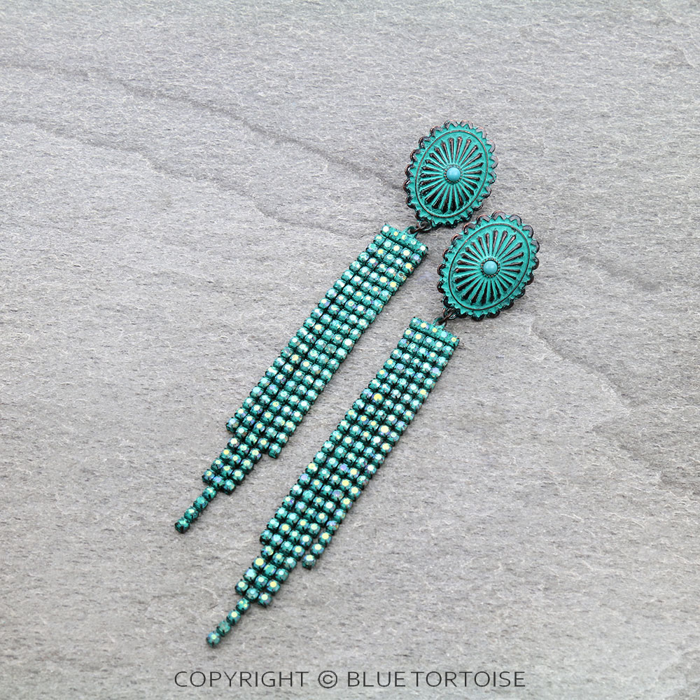 Western Concho with Stone Tassel Stud Earrings