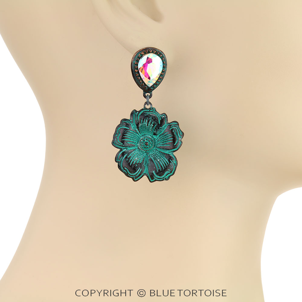 Western Flower Stone Stud Earrings - Image 2
