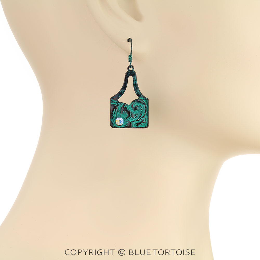 Flower Ear Tag Stone Dangle Earrings - Image 2