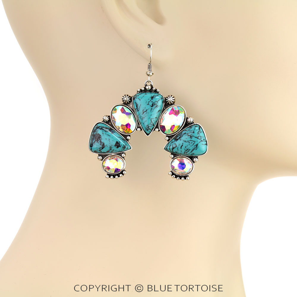 Western Squash Blossom Stone Dangle Earrings - Image 2