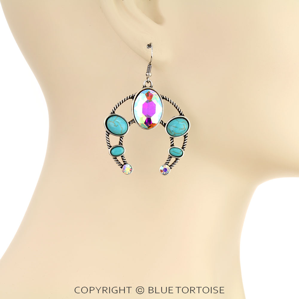 Western Squash Blossom Stone Dangle Earrings - Image 2