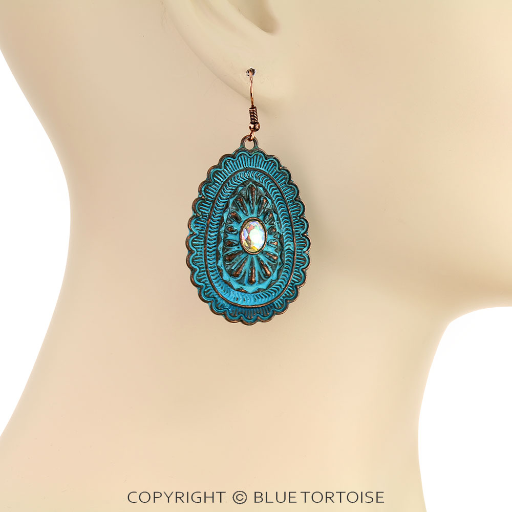 Western Concho Stone Dangle Earrings - Image 2