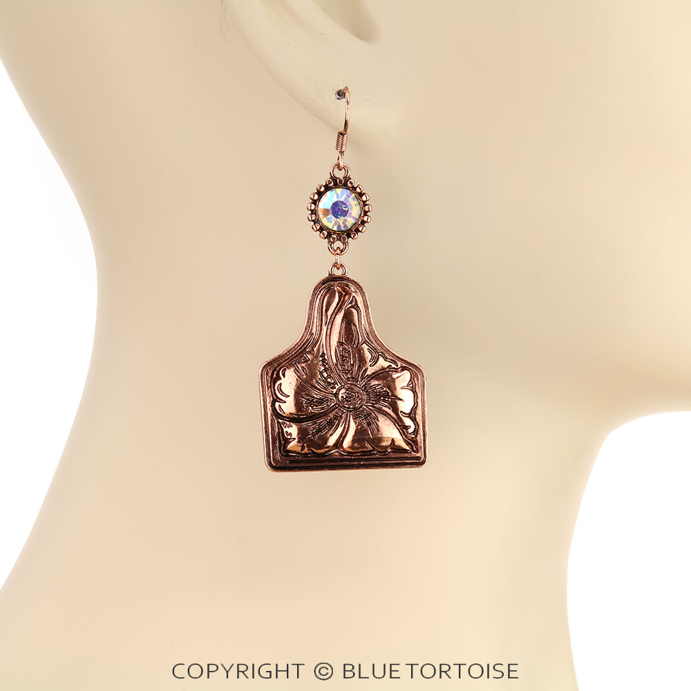 Flower Ear Tag Stone Dangle Earrings - Image 2