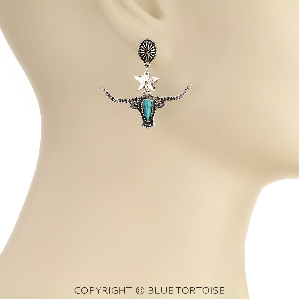 Western Steer Cow Head with Stone Stud Earrings - Image 2
