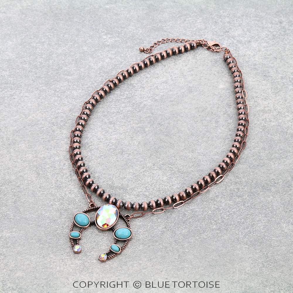 2Row Western Squash Blossom Stone Necklace