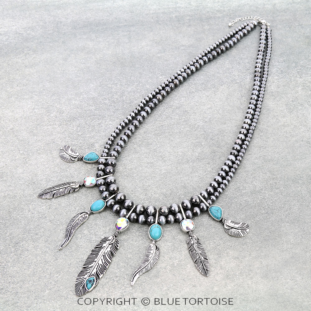 2Row Western Feather Stone Necklace - Image 3