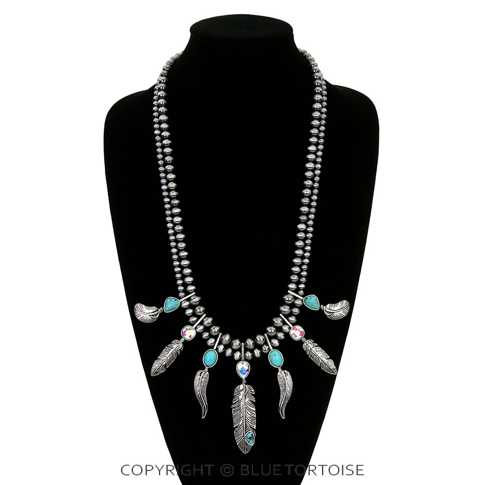 2Row Western Feather Stone Necklace - Image 2