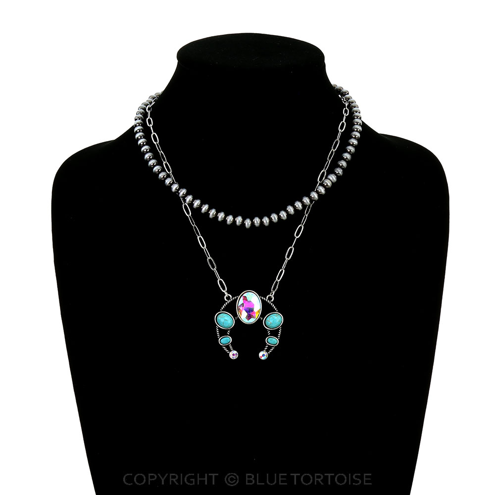 2Row Western Squash Blossom Stone Necklace - Image 2