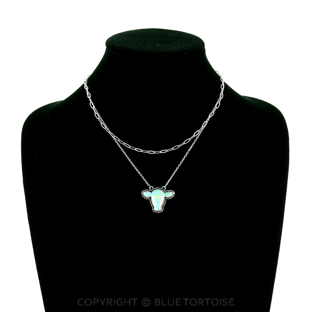 2Row Western Cow Head Stone Necklace - Image 2