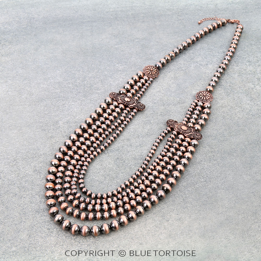 5Row Navajo Style Pearl with Concho Necklace