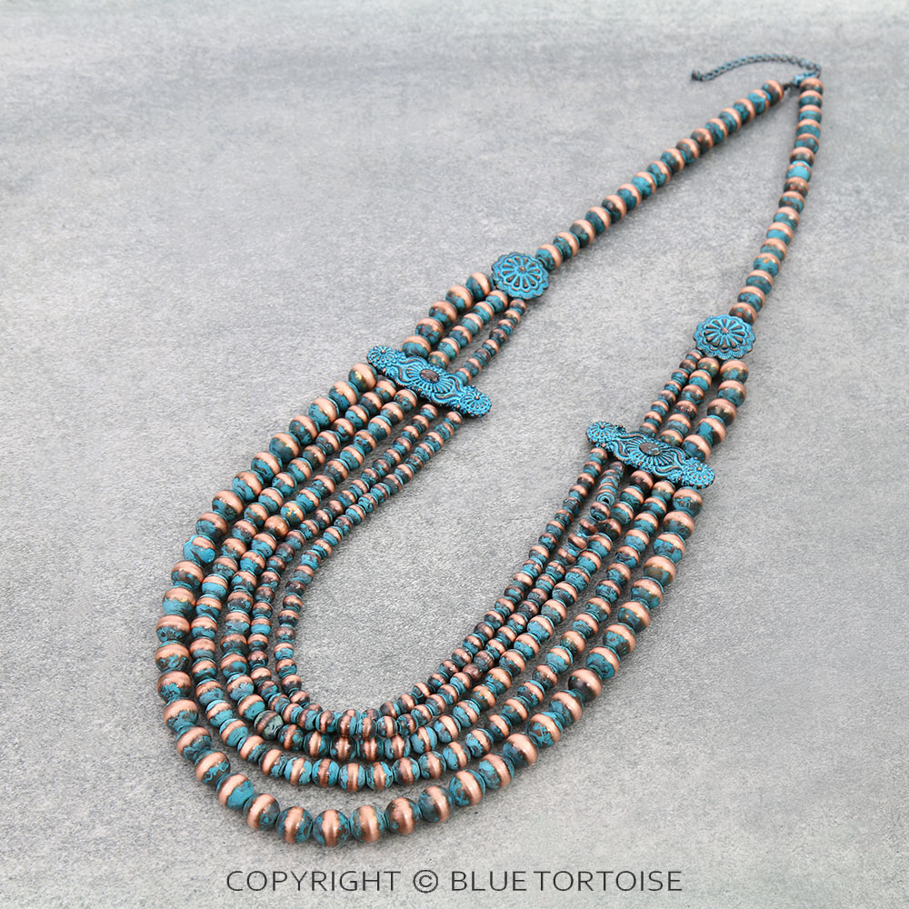 5Row Navajo Style Pearl with Concho Necklace