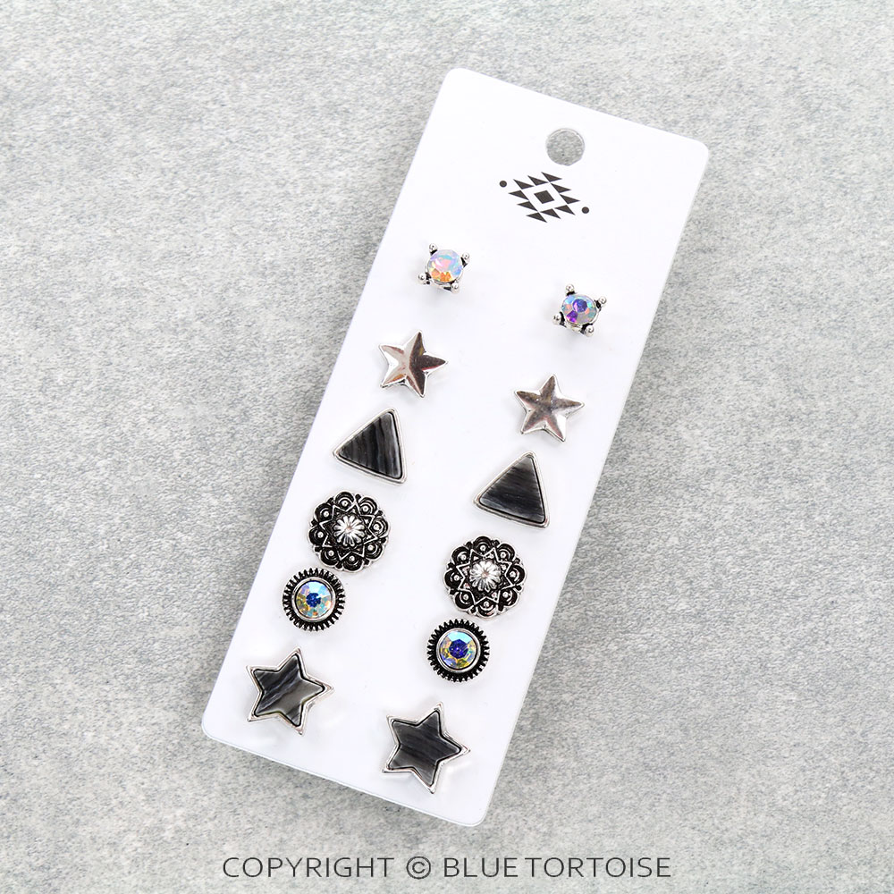 6 Pair Western Star Stud Earring Set
