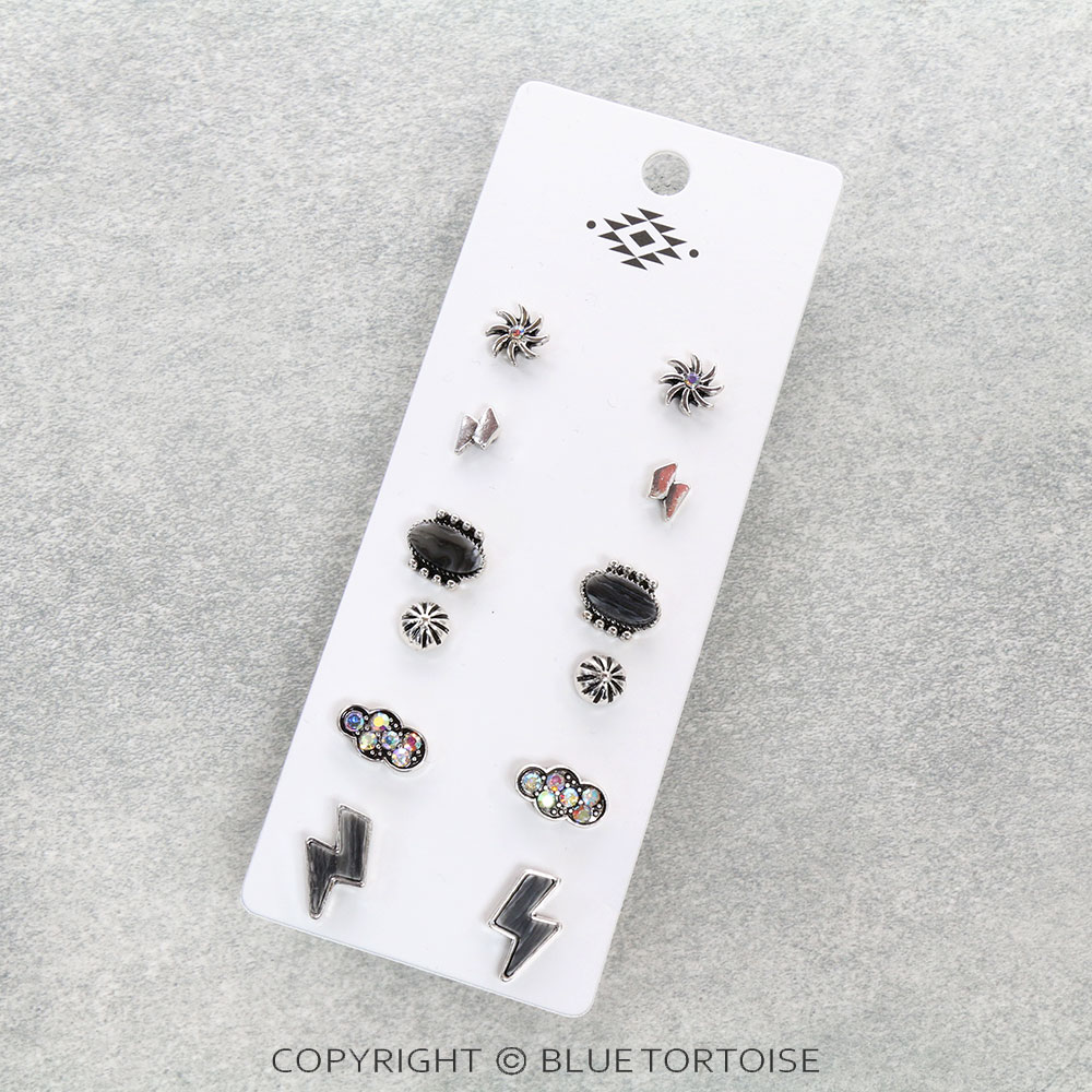 6 Pair Western Thunder Stud Earring Set