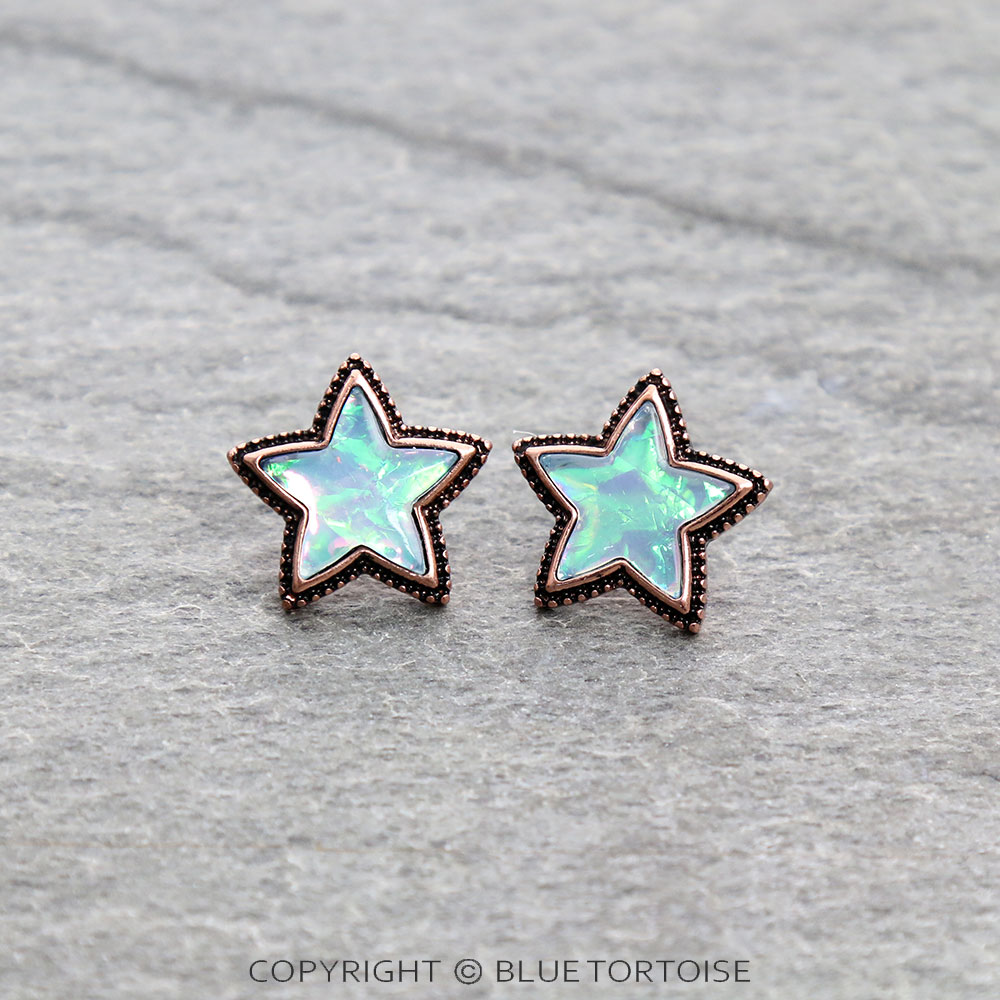 Star with Opal Stone Stud Earrings