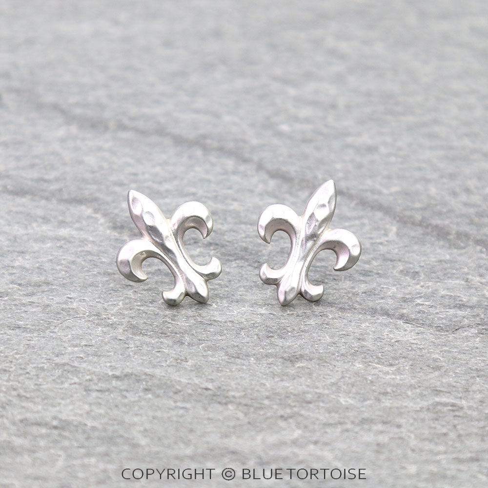 Tailored Hammered Fleur De Lis Stud Earrings