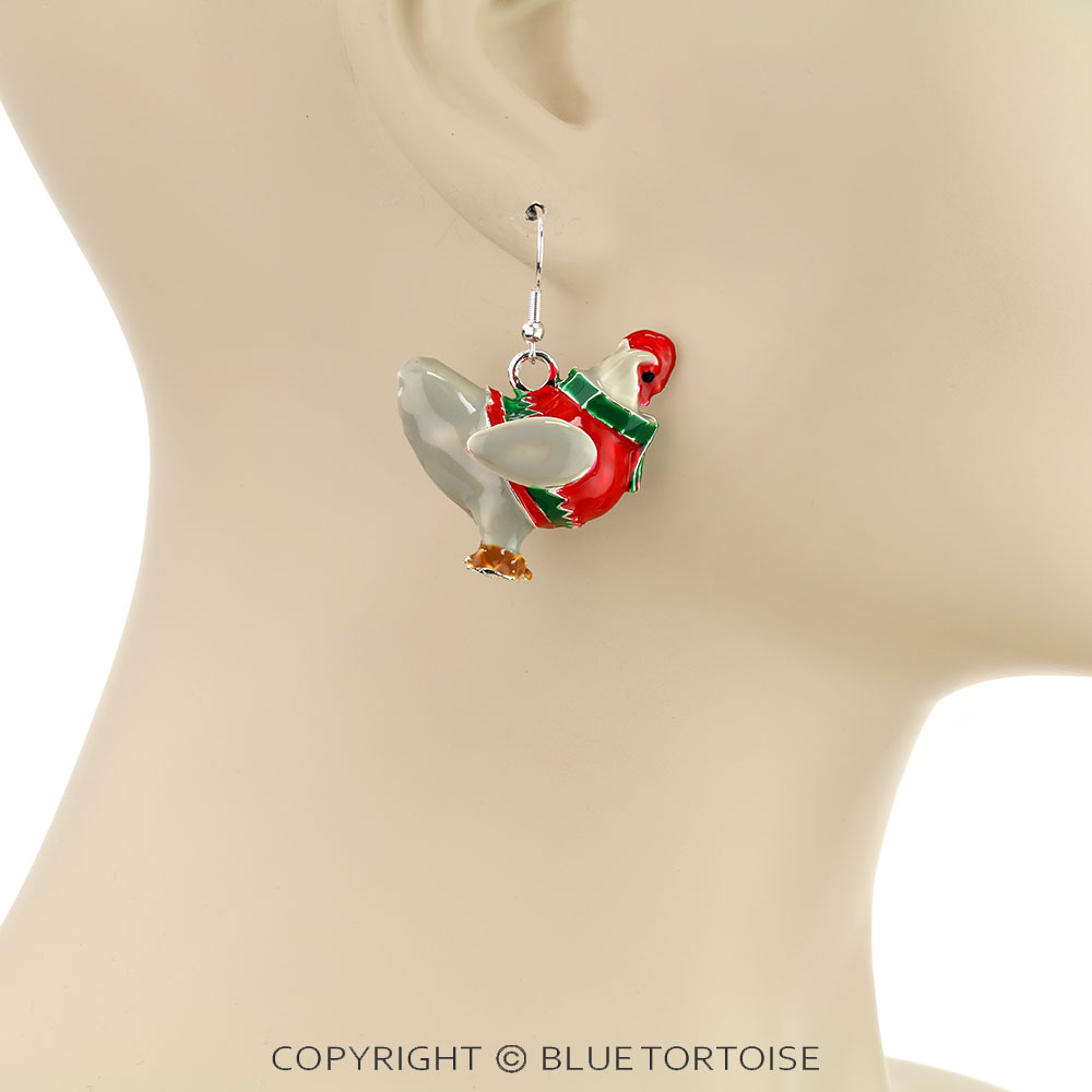 3D Christmas Hen Dangle Earrings - Image 2