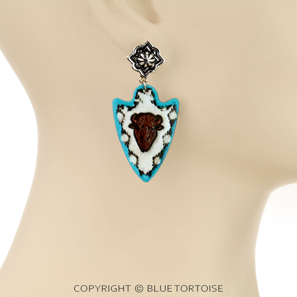 Buffalo Printed Leather Arrowhead Stud Earrings - Image 2