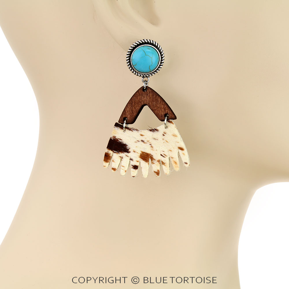 Cow Fur Stone Stud Earrings - Image 2