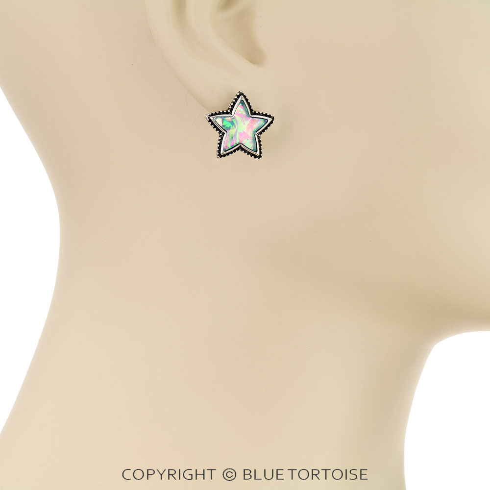 Star with Opal Stone Stud Earrings - Image 2