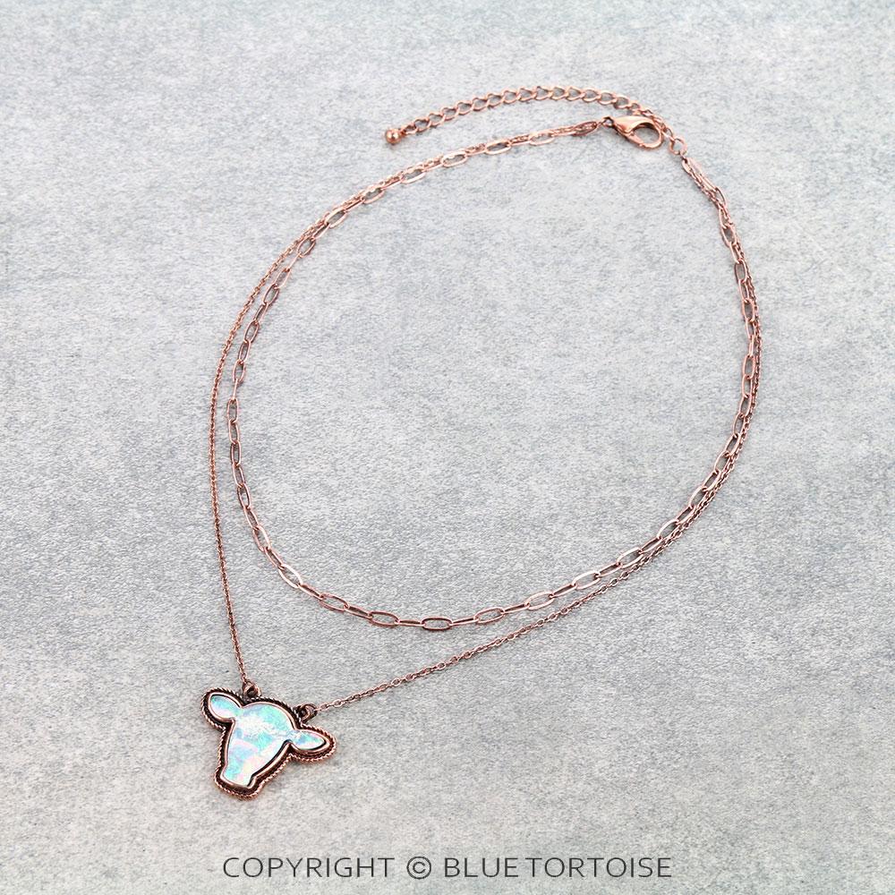 2Row Western Cow Head Stone Necklace