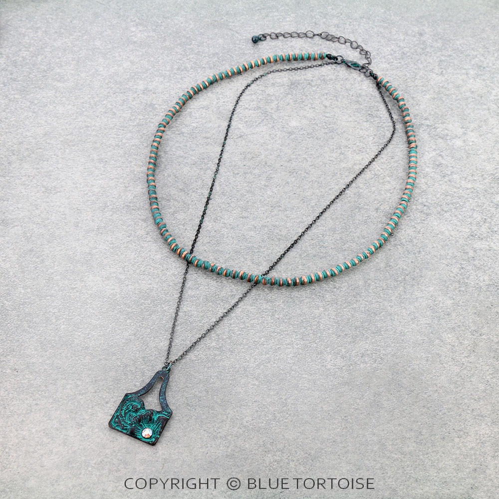 2Row Flower Ear Tag Stone Necklace