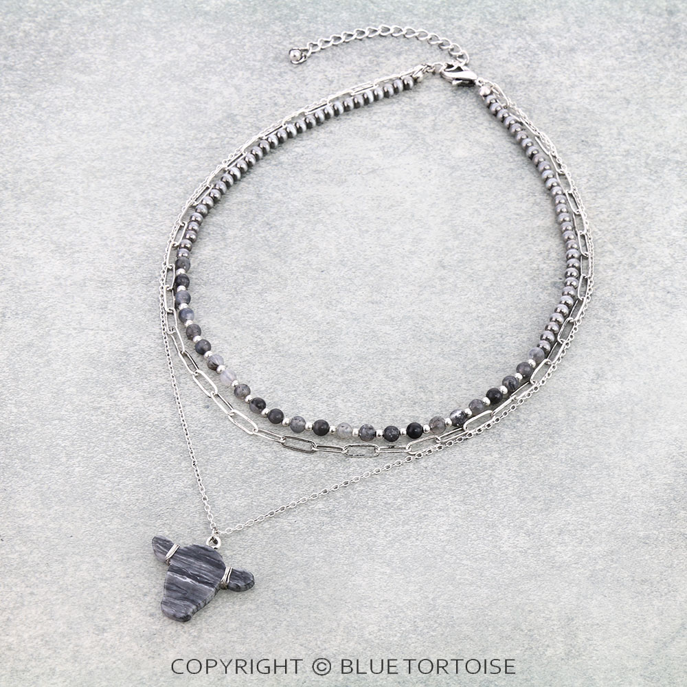 3Row Cow Head Stone Necklace