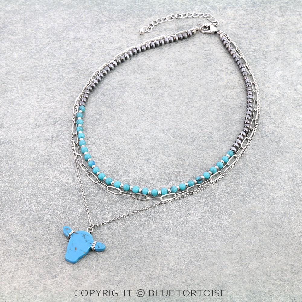 3Row Cow Head Stone Necklace
