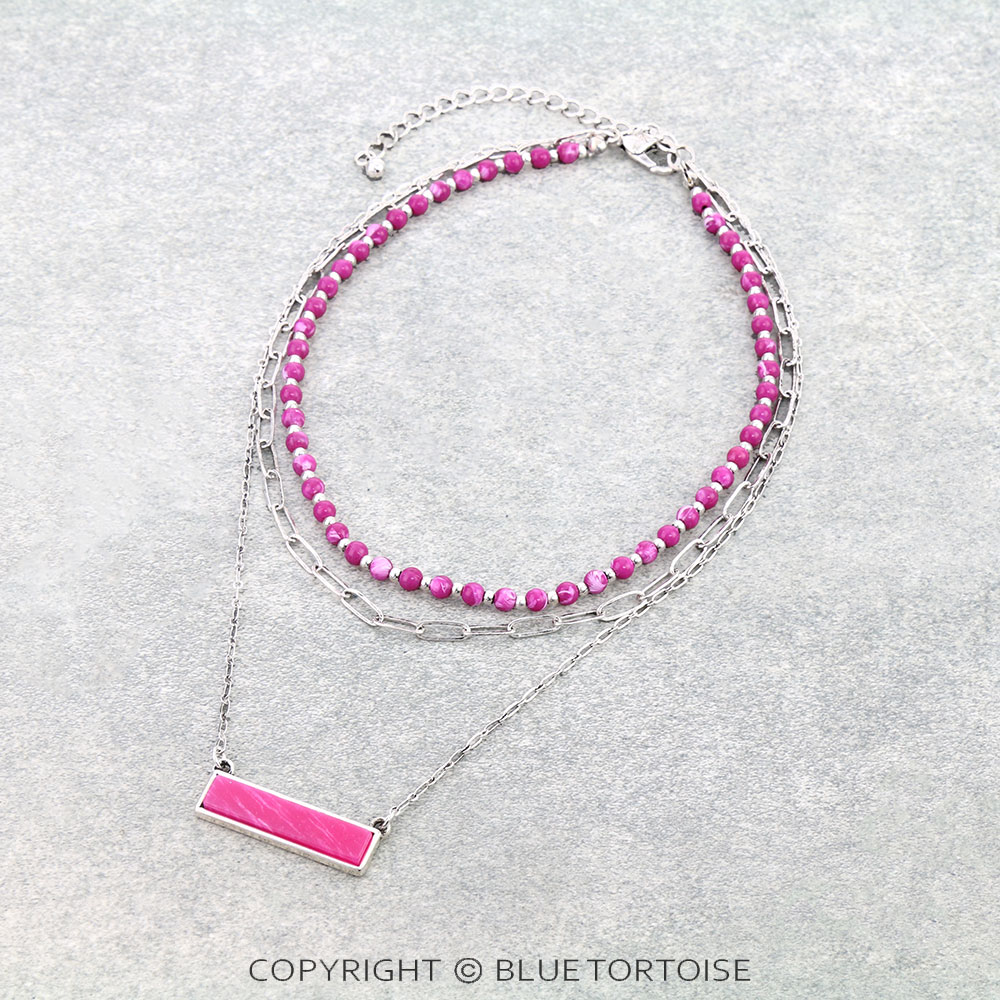 3Row Bar Stone Necklace