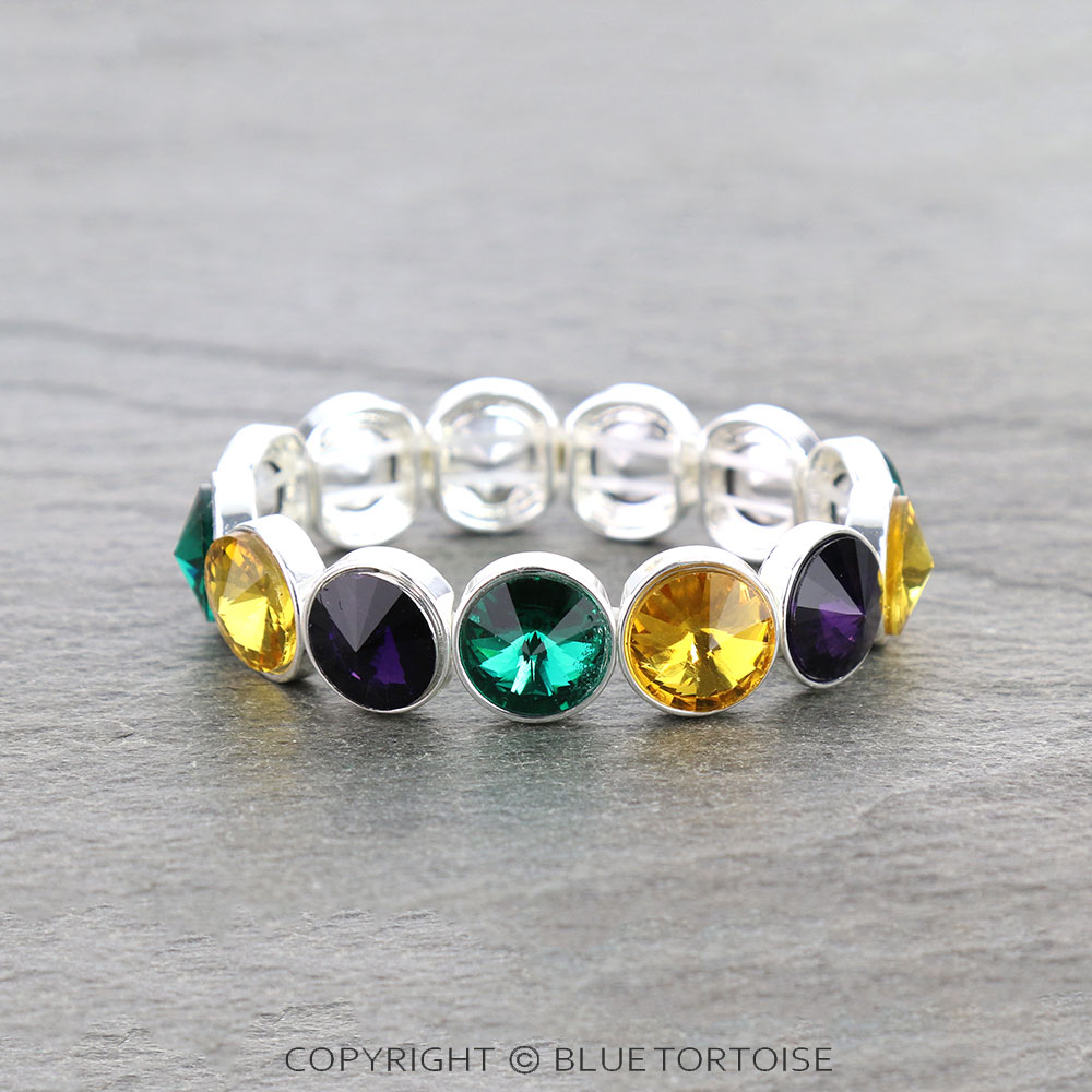 Mardi Gras Glass Stone Stretch Bracelet