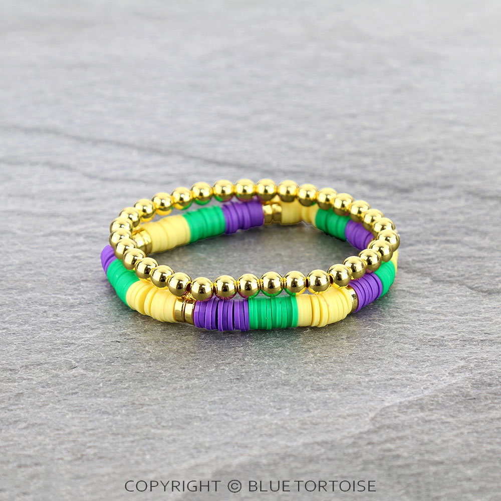 Mardi Gras Rubber Chip Stackable Bracelets