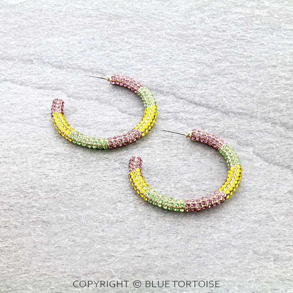 Mardi Gras Glass Bead Hoop Earrings