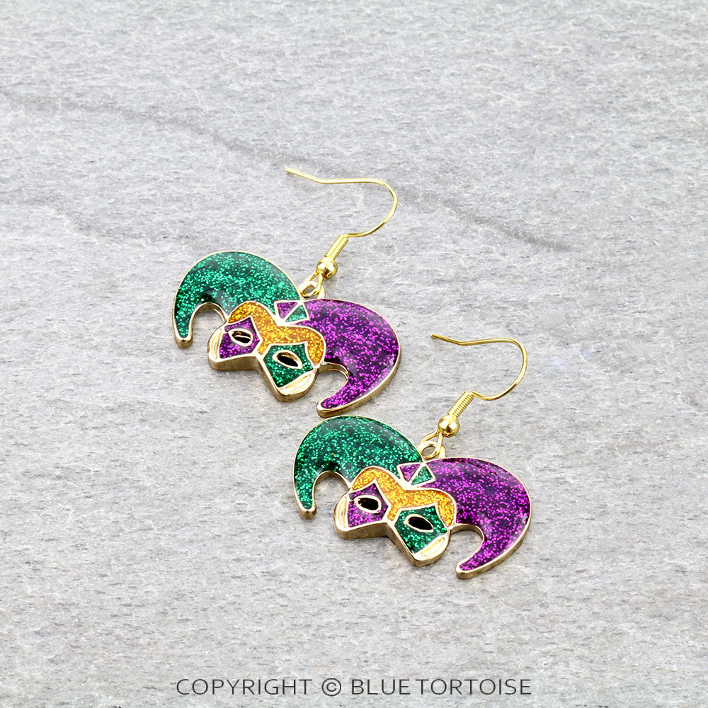 Mardi Gras Jester Mask Dangle Earrings