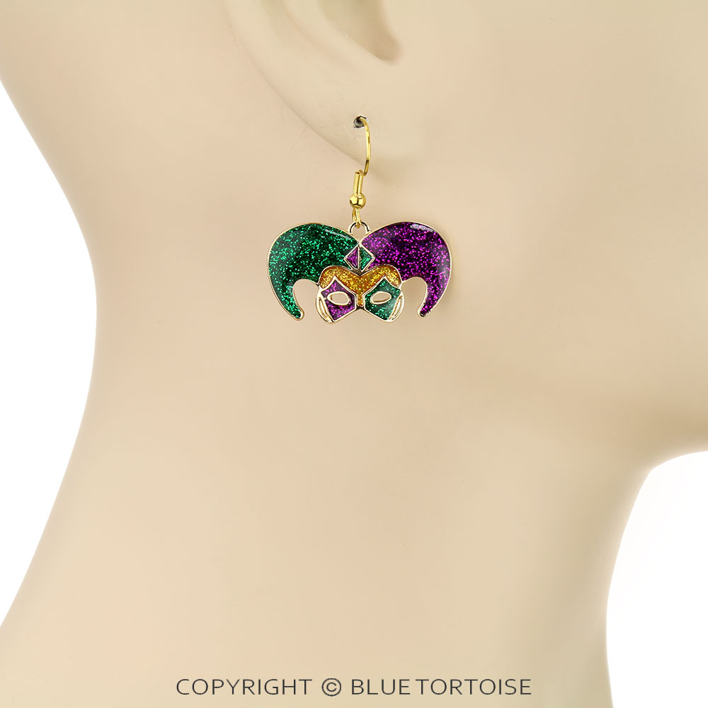 Mardi Gras Jester Mask Dangle Earrings - Image 2