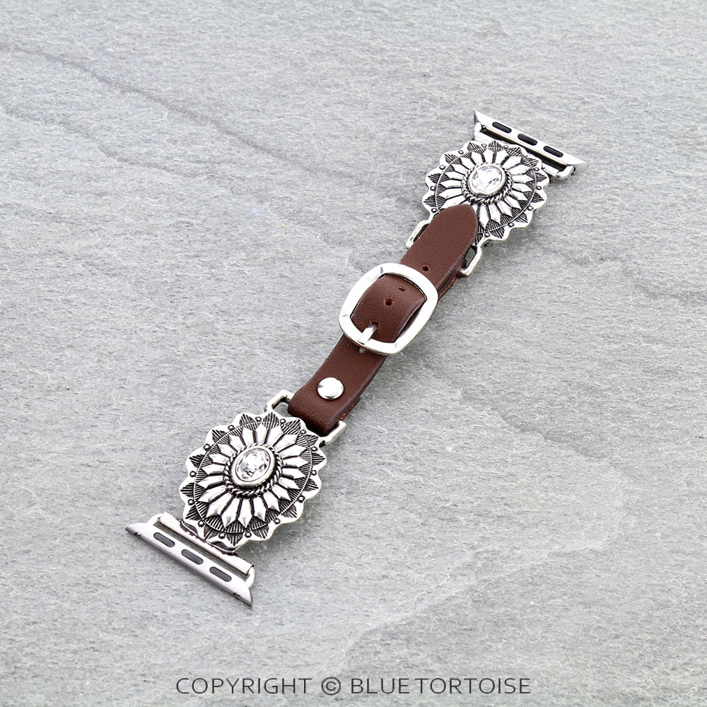 Large Western Concho Apple Watch Leather Band