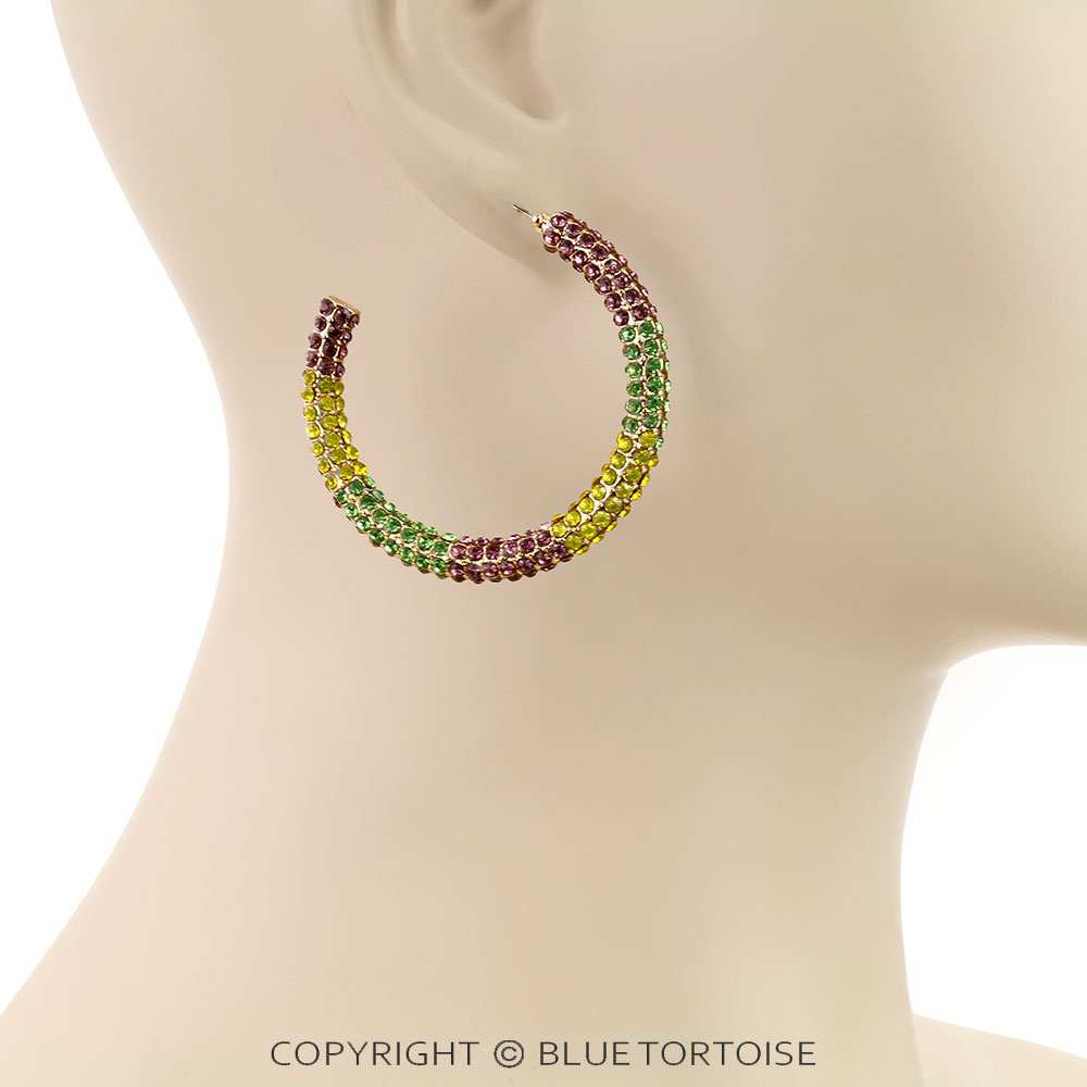Mardi Gras Glass Bead Hoop Earrings - Image 2