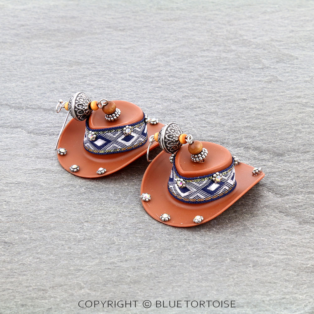 3D Aztec Cowboy Hat Dangle Earrings - Image 3