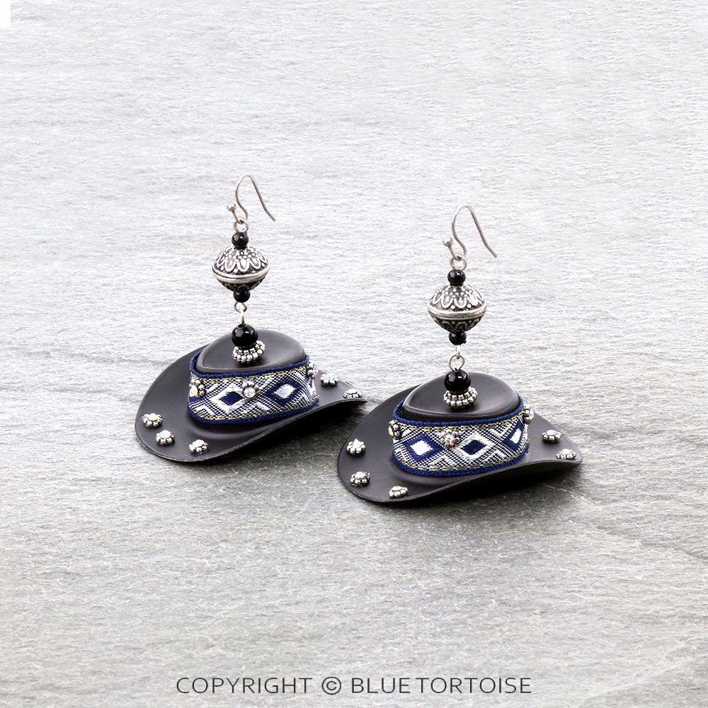 3D Aztec Cowboy Hat Dangle Earrings