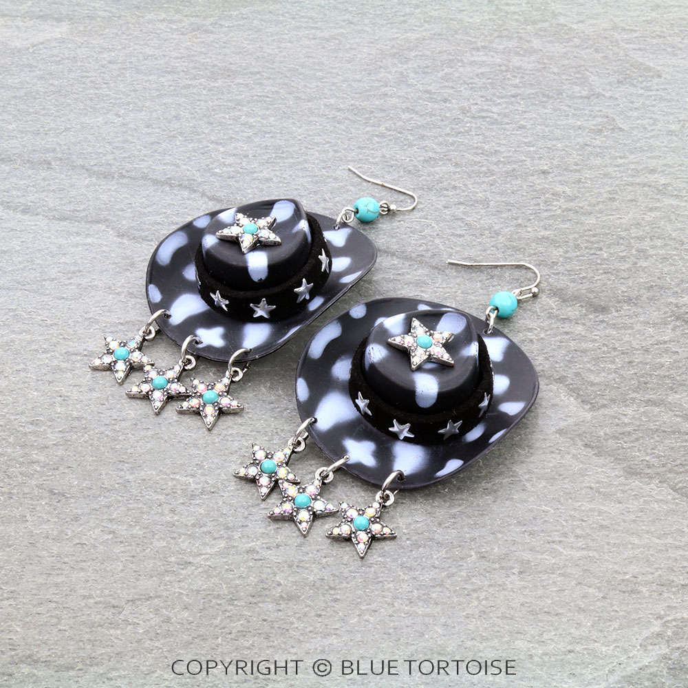 3D Star Cowboy Hat Dangle Earrings