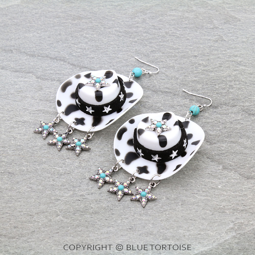 3D Star Cowboy Hat Dangle Earrings