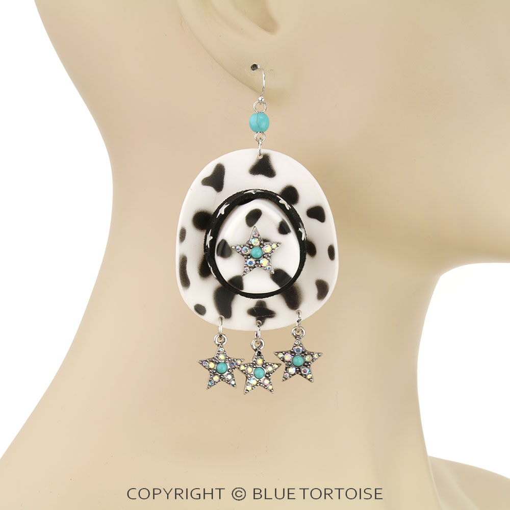 3D Star Cowboy Hat Dangle Earrings - Image 2