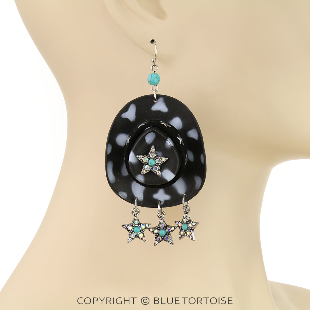 3D Star Cowboy Hat Dangle Earrings - Image 2