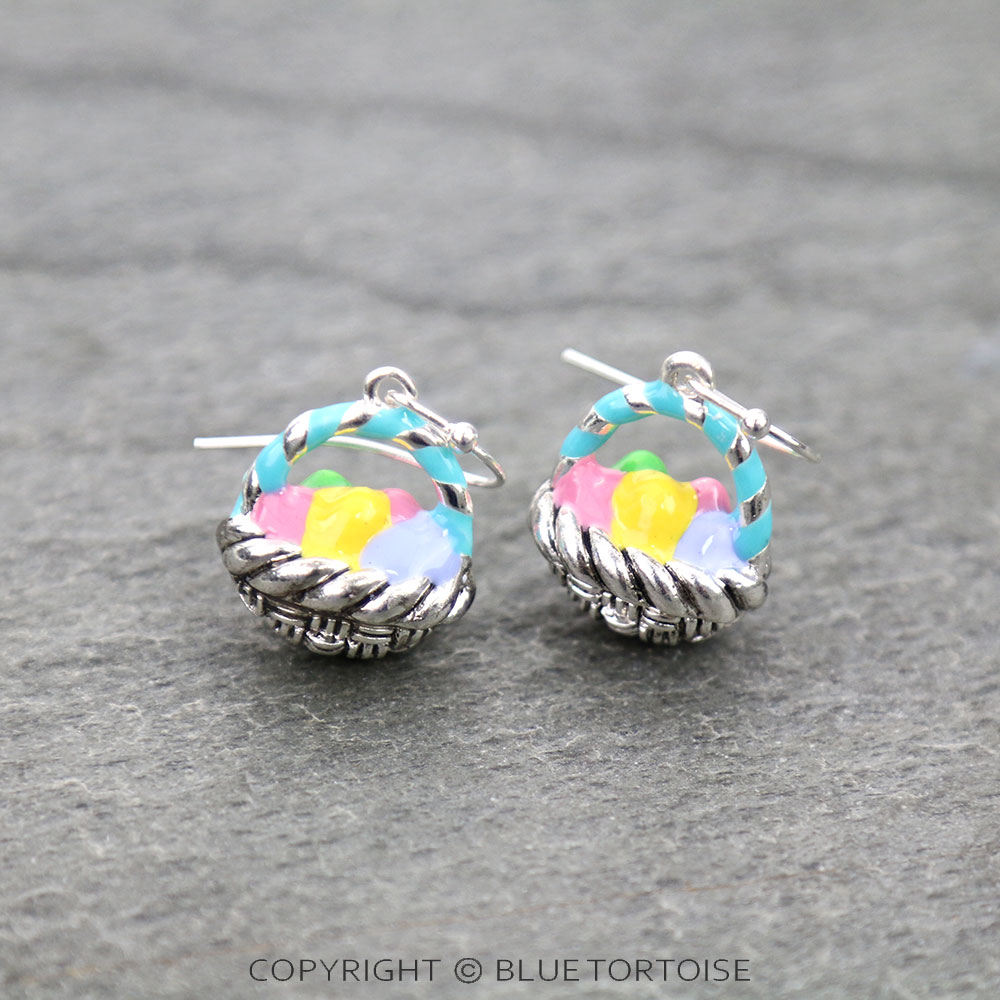 3D Epoxy Easter Egg Basket Dangle Earrings