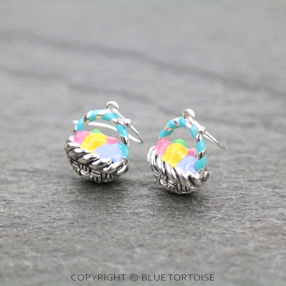 3D Epoxy Easter Egg Basket Dangle Earrings - Image 3