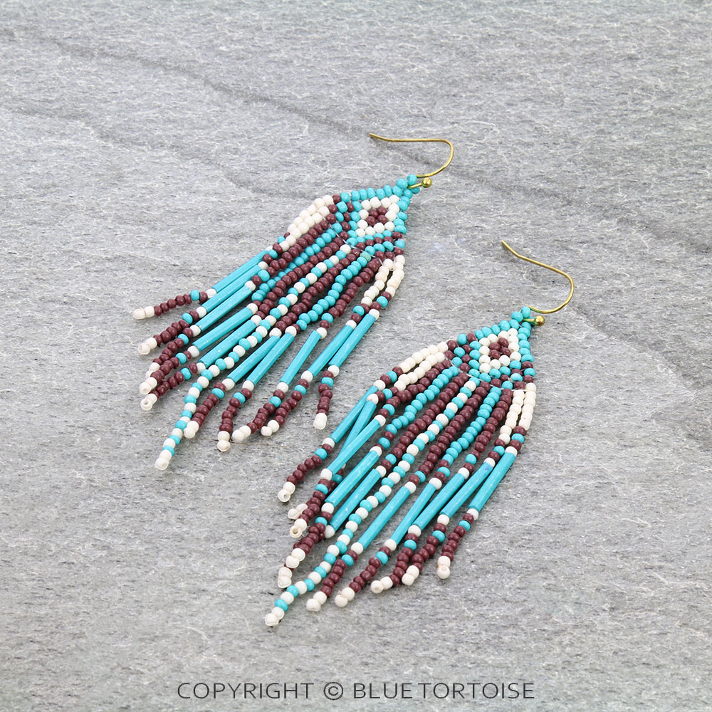 Western Seed Bead Fringe Dangle Earrings