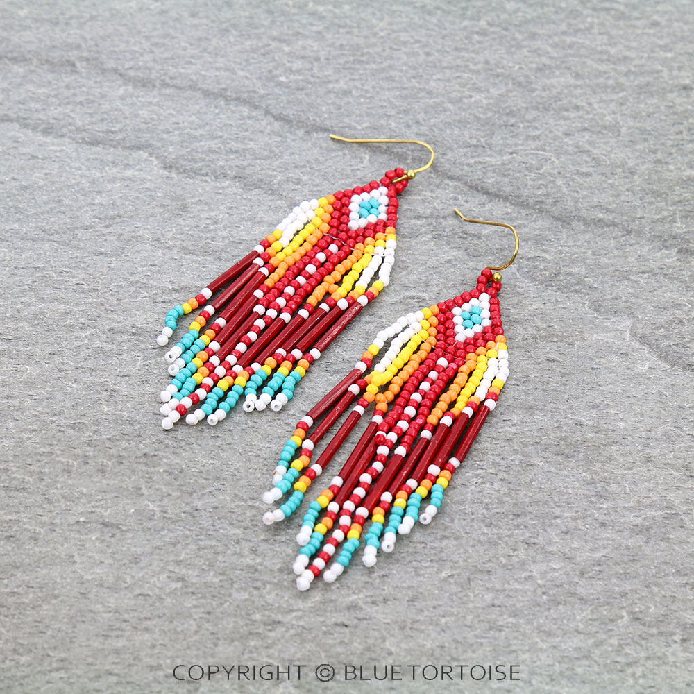 Western Seed Bead Fringe Dangle Earrings