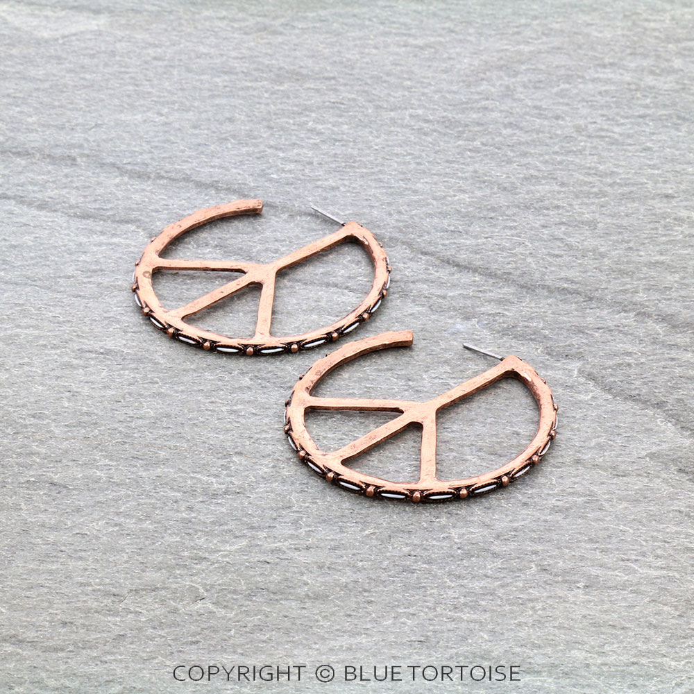 Western Slim Peace Sign Hoop Earrings