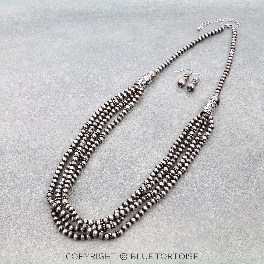 Navajo Style Pearl and Bead Multi-Strand Necklace Set